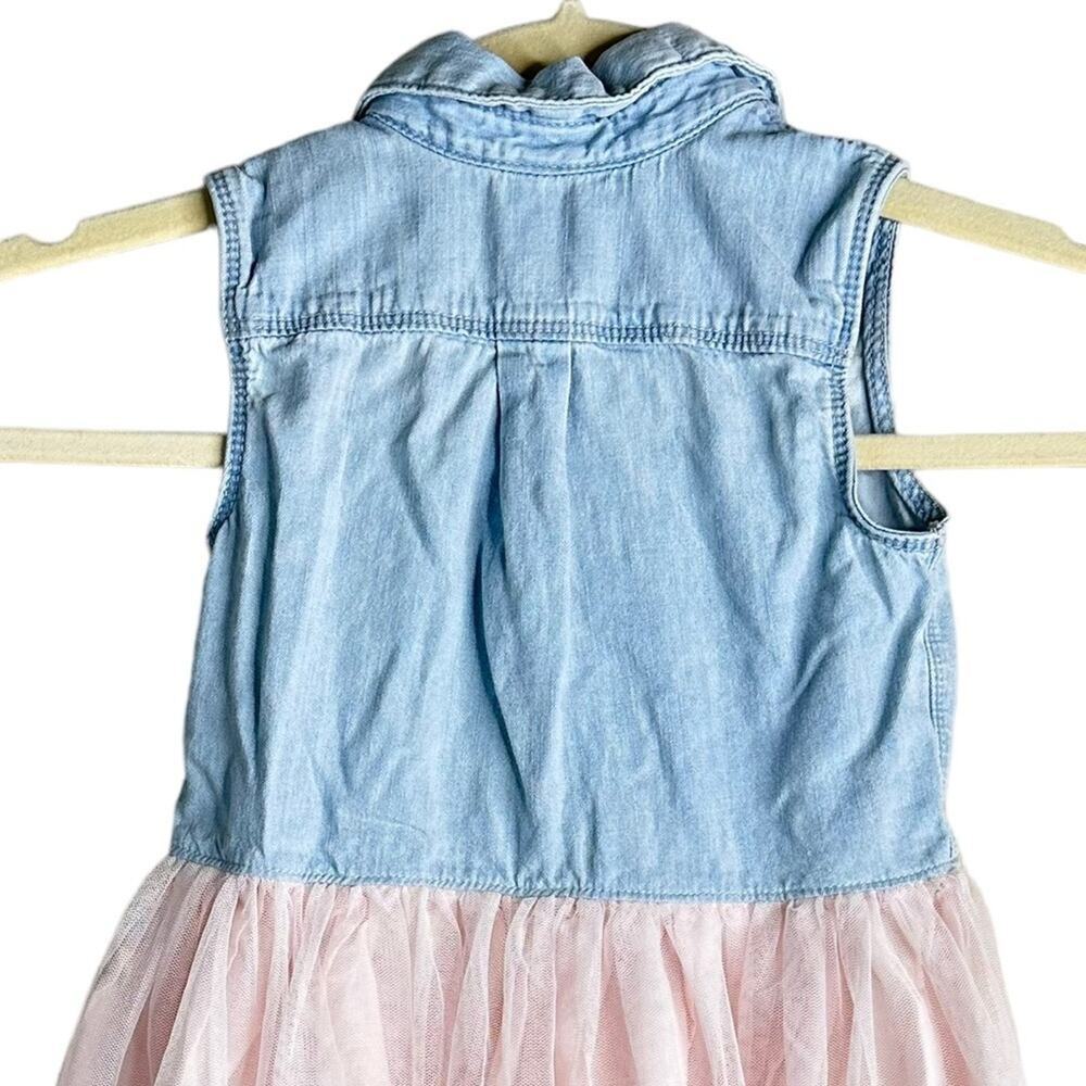 Oshkosh Denim & Tulle Mini Dress Sleeveless Cotton Chambray Pink Size 3T - Picture 5 of 9